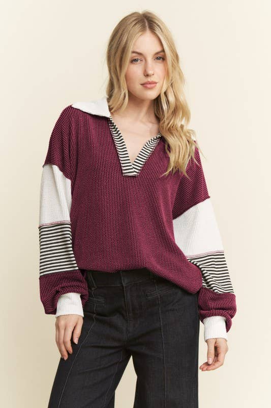 COLOR BLOCK COLLAR URBAN RIB TOP