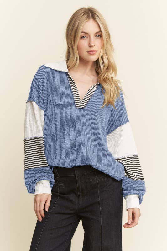 COLOR BLOCK COLLAR URBAN RIB TOP