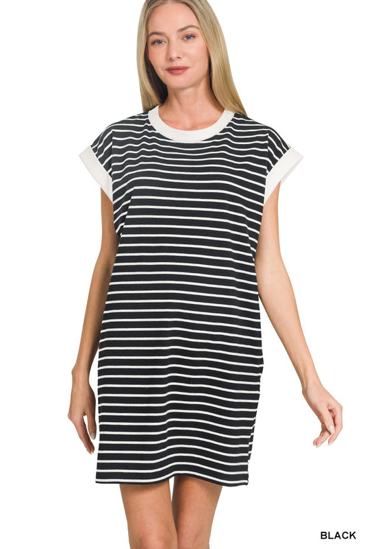 Striped Contrast Trim TShirt Dress