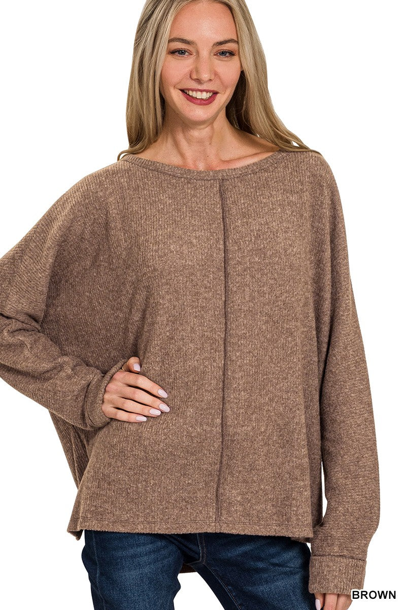 Ribbed Center Seam Dolman Sleeve Top