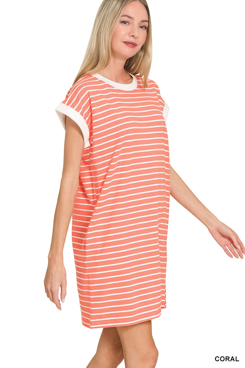 Striped Contrast Trim TShirt Dress