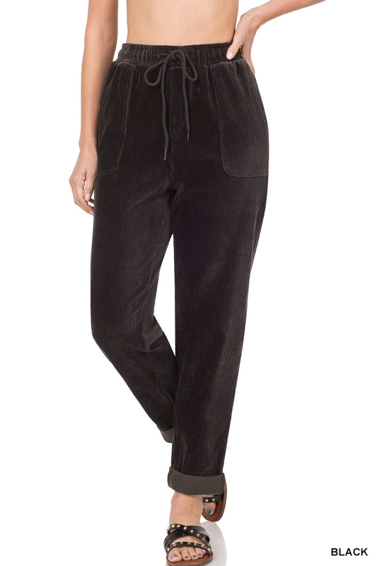 Corduroy Drawstring Cuffed Pants