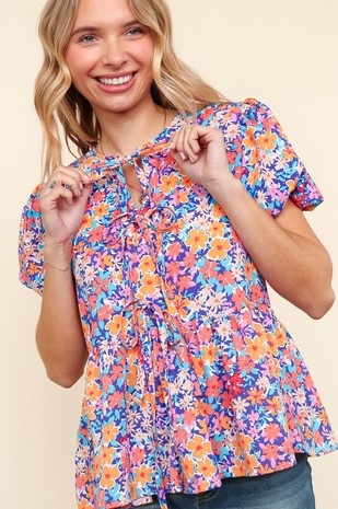 Floral Front Tie Blouse