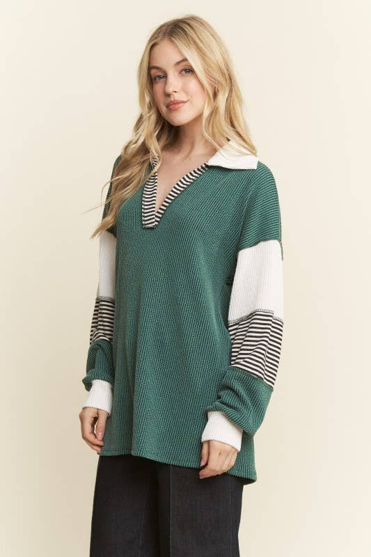 COLOR BLOCK COLLAR URBAN RIB TOP