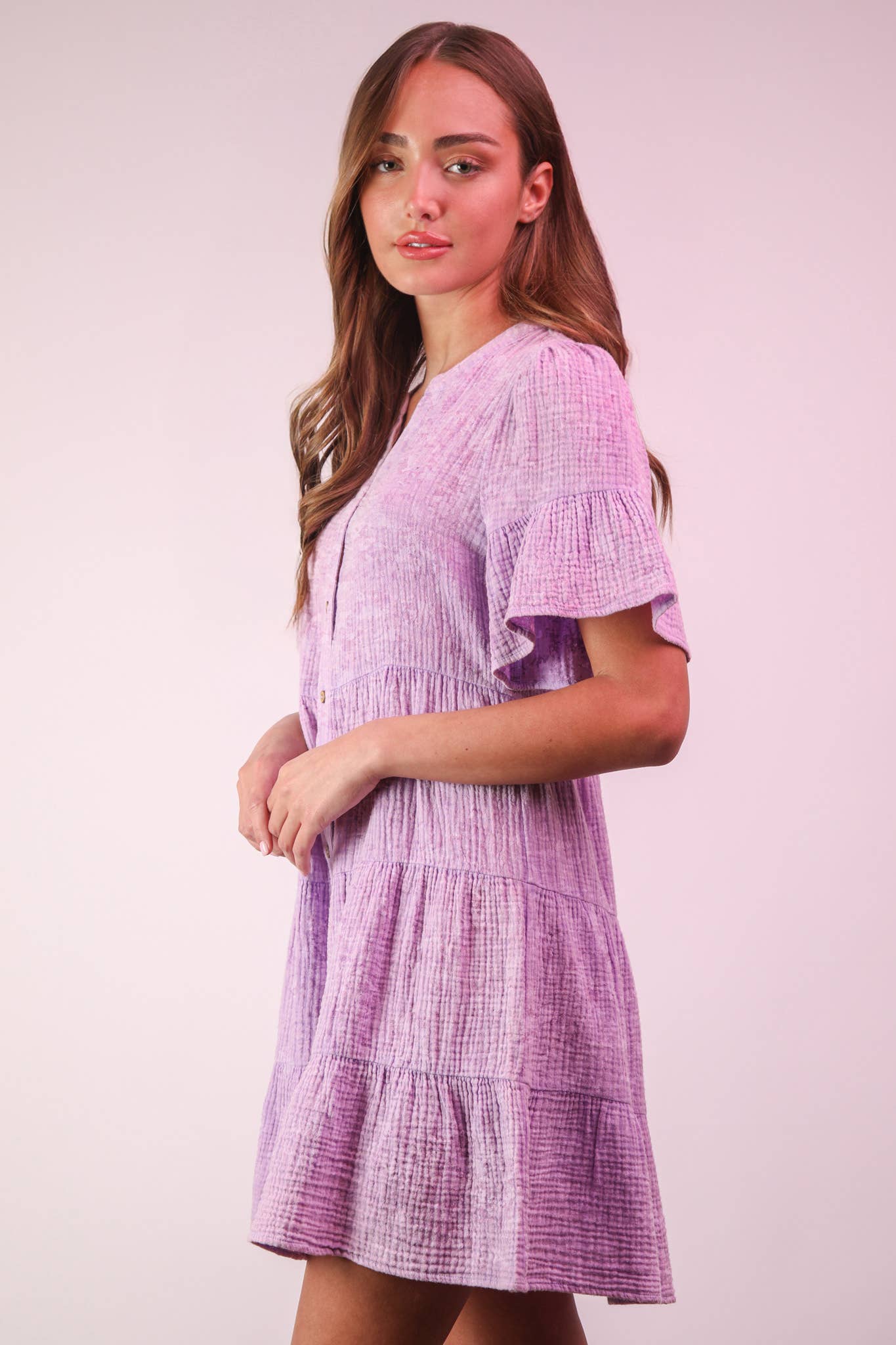 Mineral Washed Baby Bell Sleeve Woven Mini Dress