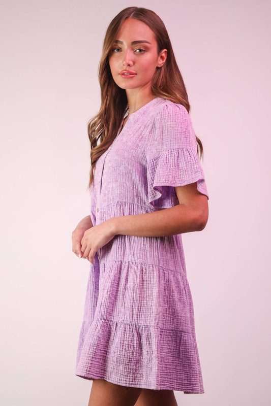 Mineral Washed Baby Bell Sleeve Woven Mini Dress