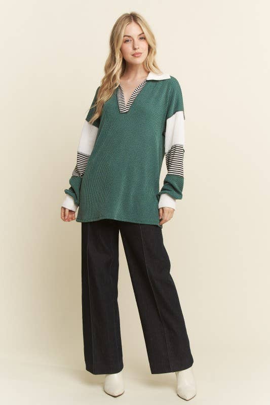 COLOR BLOCK COLLAR URBAN RIB TOP
