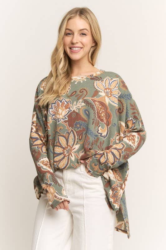 LONG SLEEVE PAISLEY URBAN RIBBED TOP
