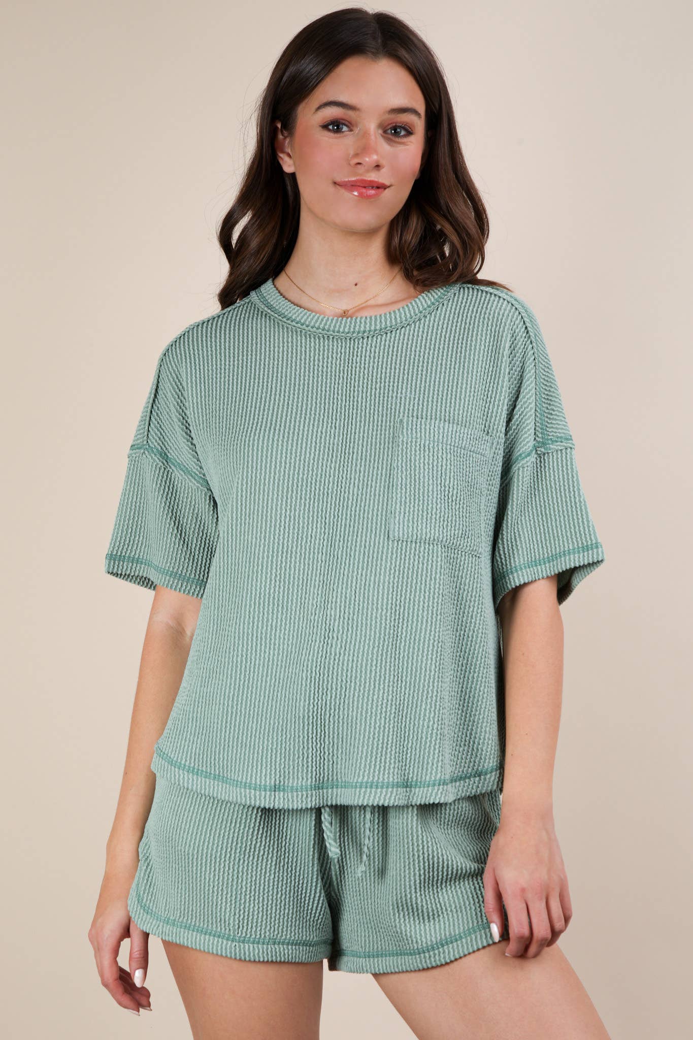 Oversized Two Tone Double Knit Top & Shorts