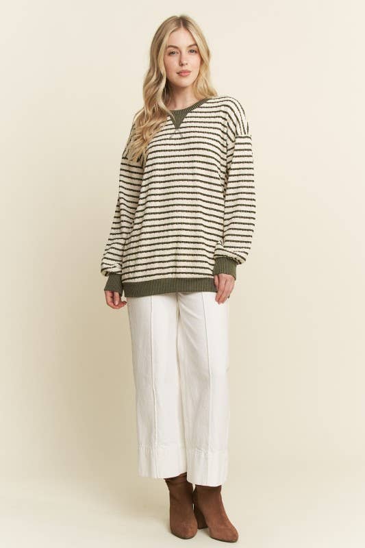 LONG SLEEVE STRIPE JACQUARD PRINT TOP