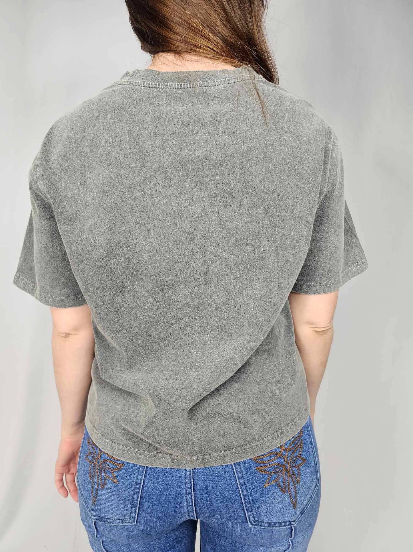 Cowgirl Embroidery Acid Washed Tee