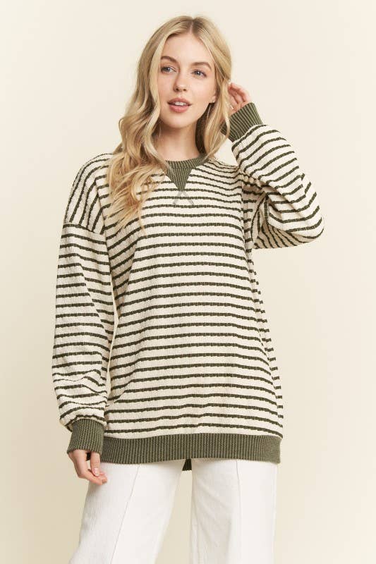 LONG SLEEVE STRIPE JACQUARD PRINT TOP