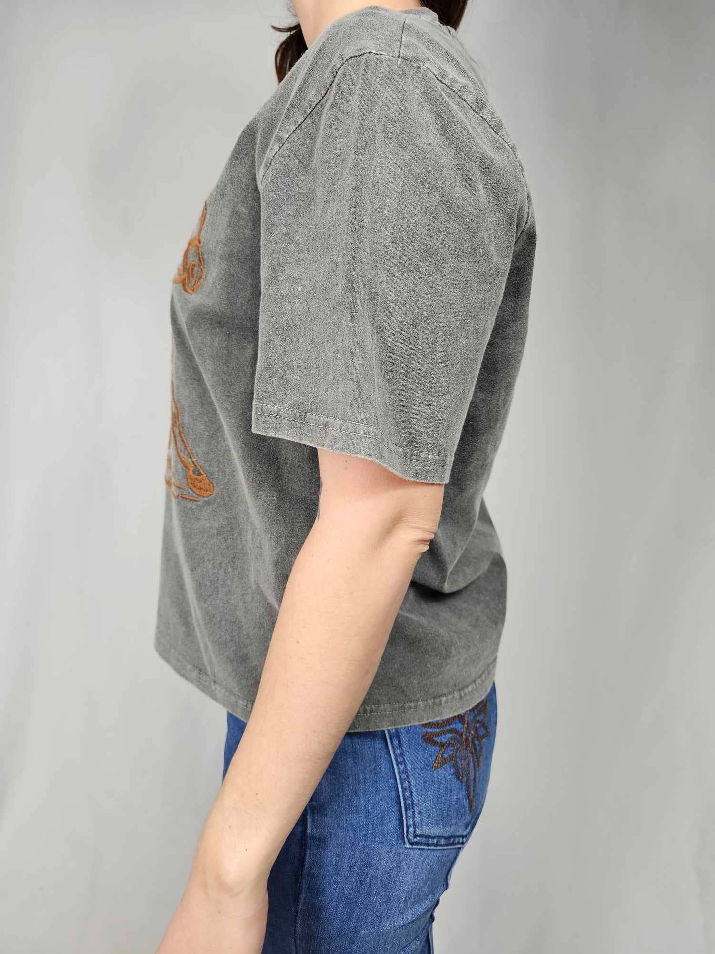 Cowgirl Embroidery Acid Washed Tee