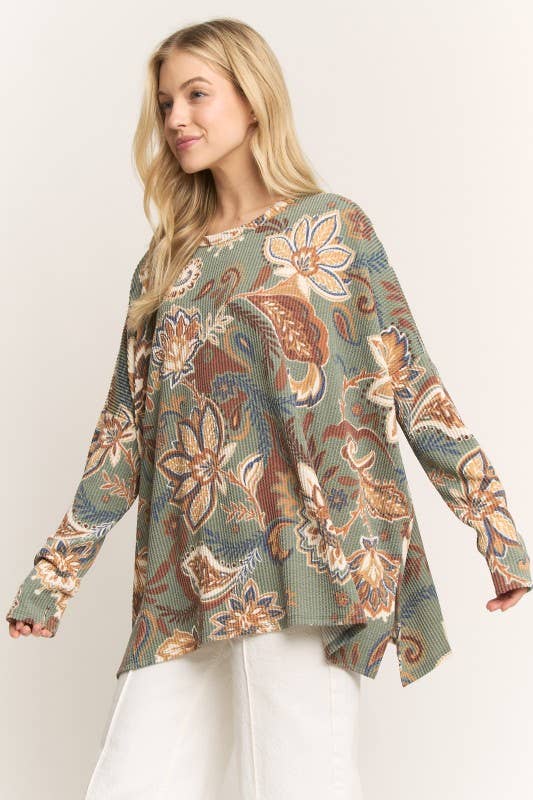 LONG SLEEVE PAISLEY URBAN RIBBED TOP