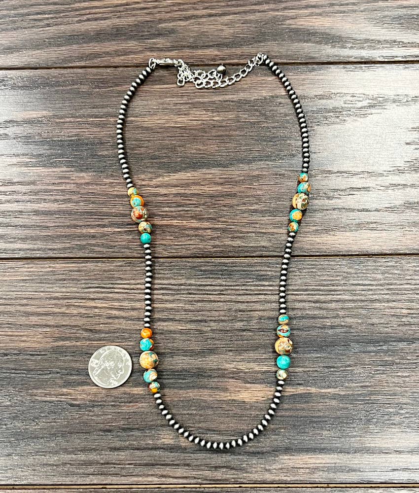 739548, Handmade 21" Clustered Navajo Gemstone Necklace