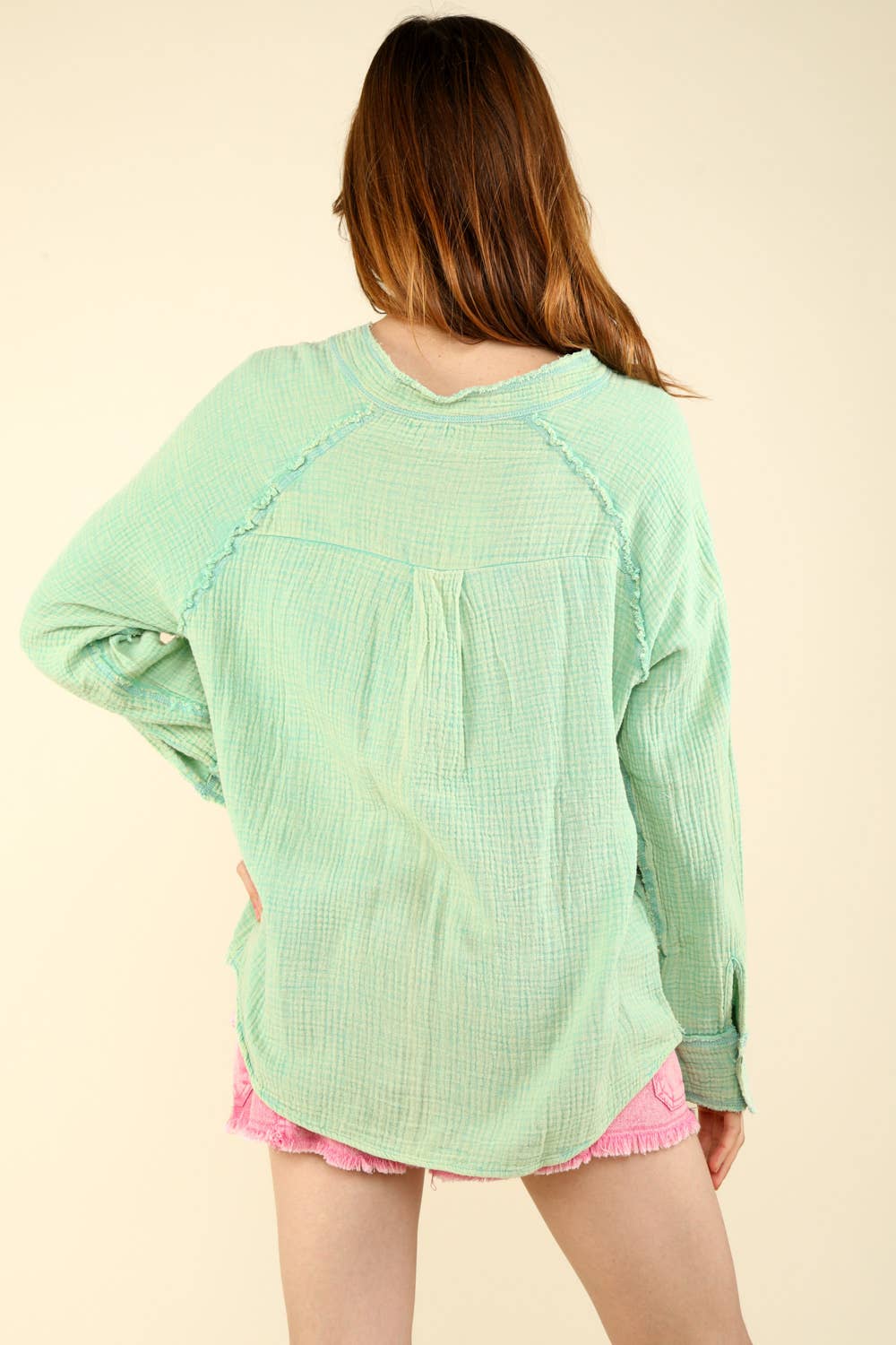 Oversized Washed Woven Crinkled Gauze Shirt Top