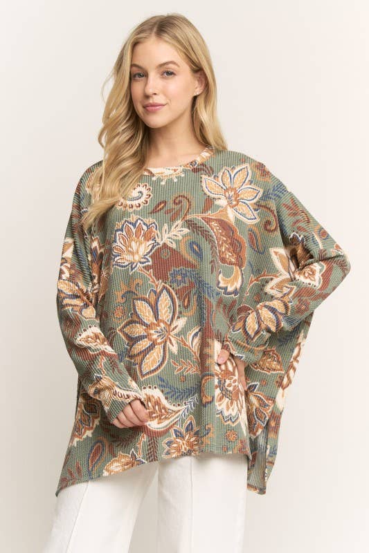 LONG SLEEVE PAISLEY URBAN RIBBED TOP