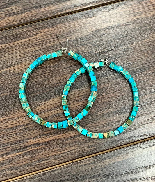Handmade Square Gemstone Hoop Earrings