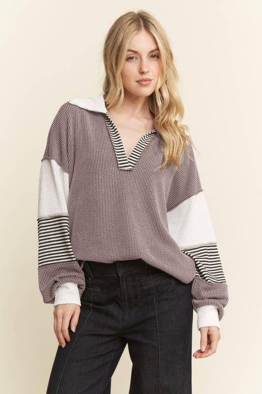 COLOR BLOCK COLLAR URBAN RIB TOP
