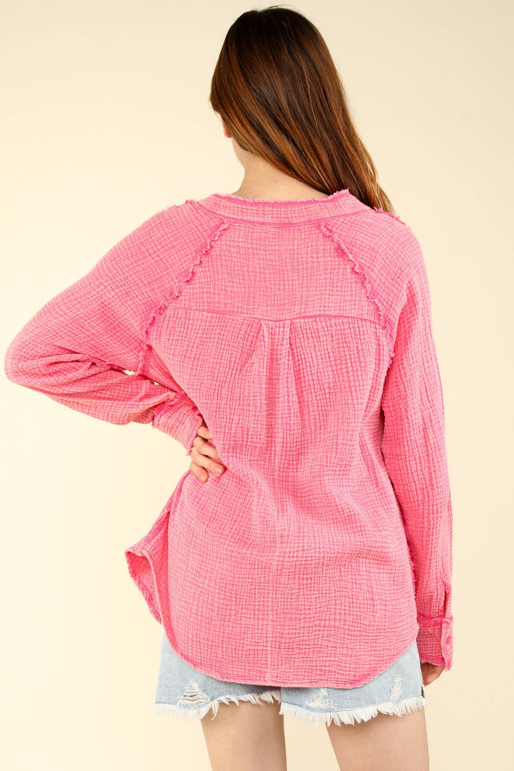Oversized Washed Woven Crinkled Gauze Shirt Top