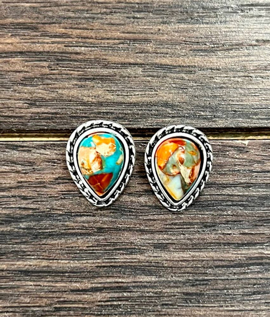 Drop Gemstone Stud Earrings