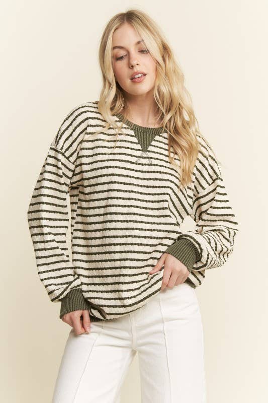 LONG SLEEVE STRIPE JACQUARD PRINT TOP