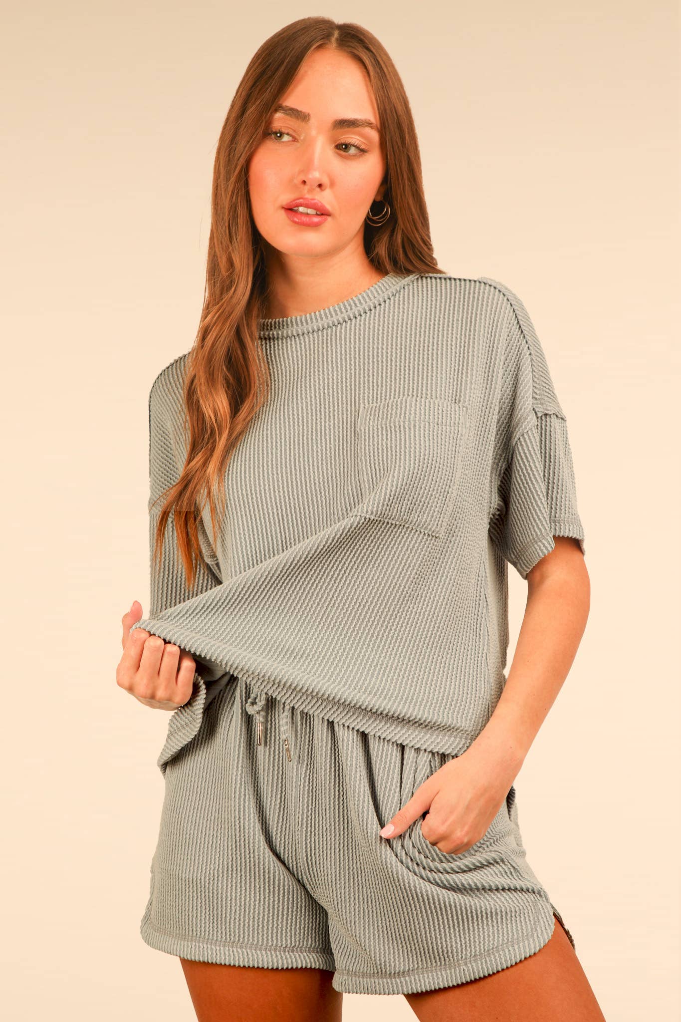 Oversized Two Tone Double Knit Top & Shorts